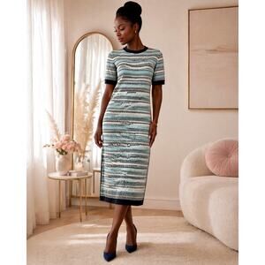 Karen Millen knit fitted short sleeved midi women's body con dress size Large